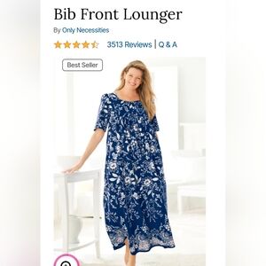Plus Sized Only Necessities Navy and White Floral Maxi Dress- Bib Front Lounger